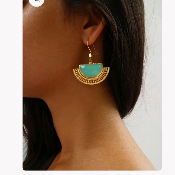 Turquoise Aqua Dangle Earrings Gold and Turquoise Earrings - Picture 3 of 7